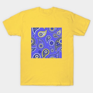 Blue yellow paisley pattern T-Shirt